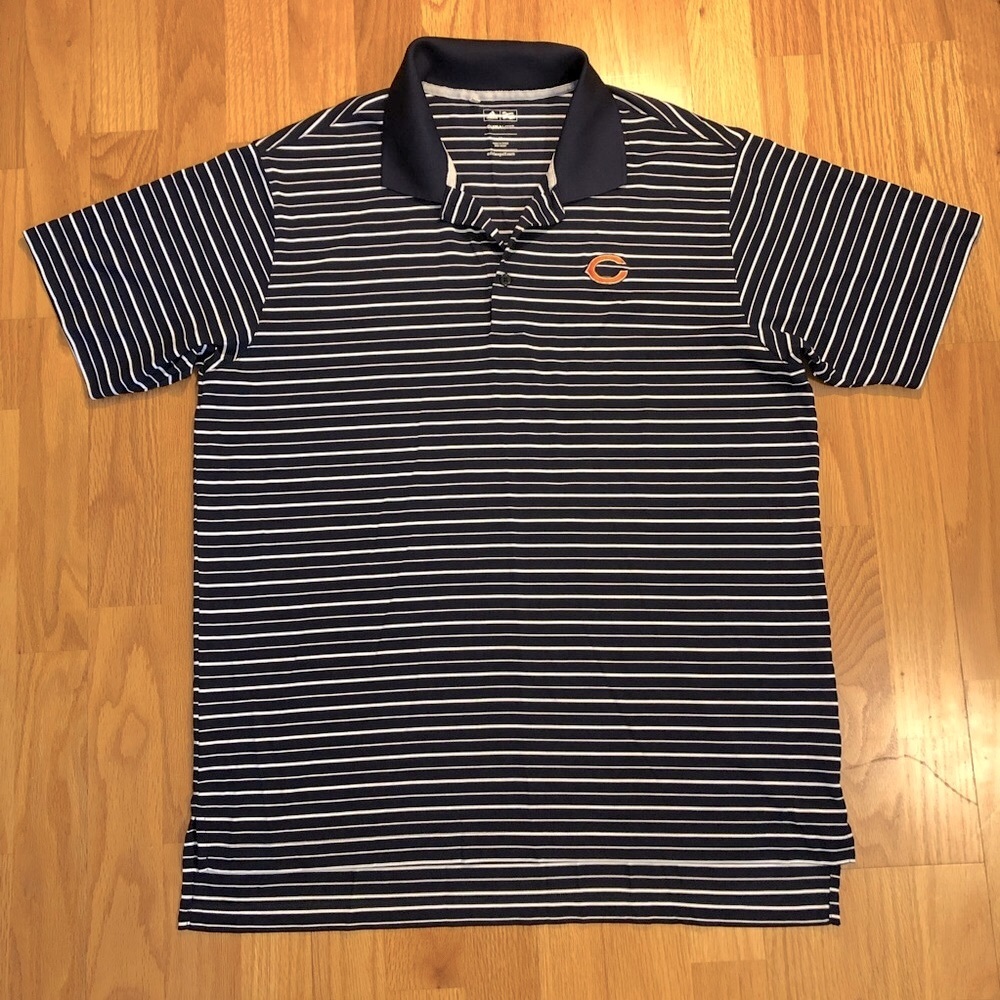 Adidas Golf Climalite White  blue Golf Club Striped Polo Men's Shirt -Size M